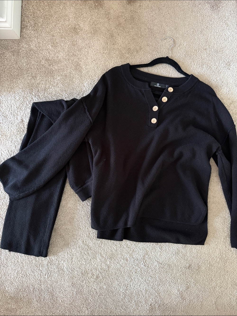 Black Waffle Knit Set